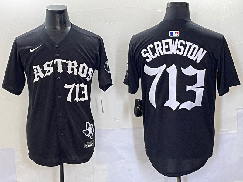 Men's Houston Astros Screwston #713 Black Team Jersey